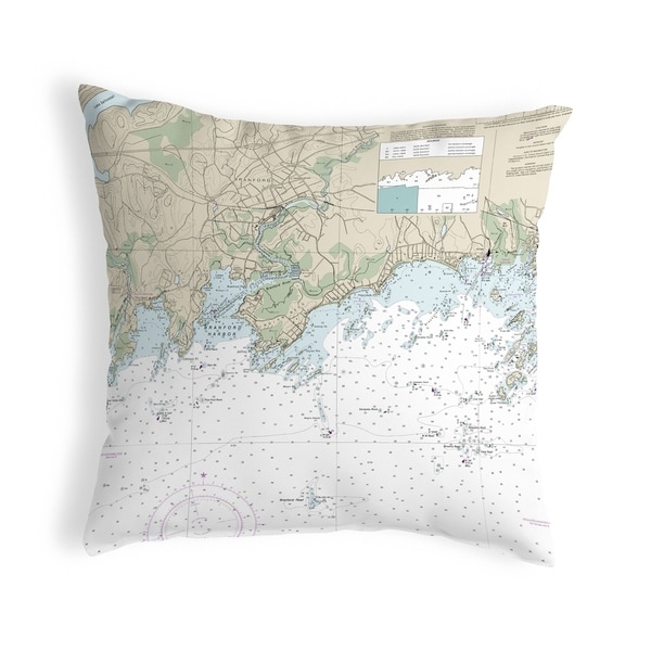 Branford Harbor - Indian Neck, CT Nautical Map Noncorded Pillow 12x12