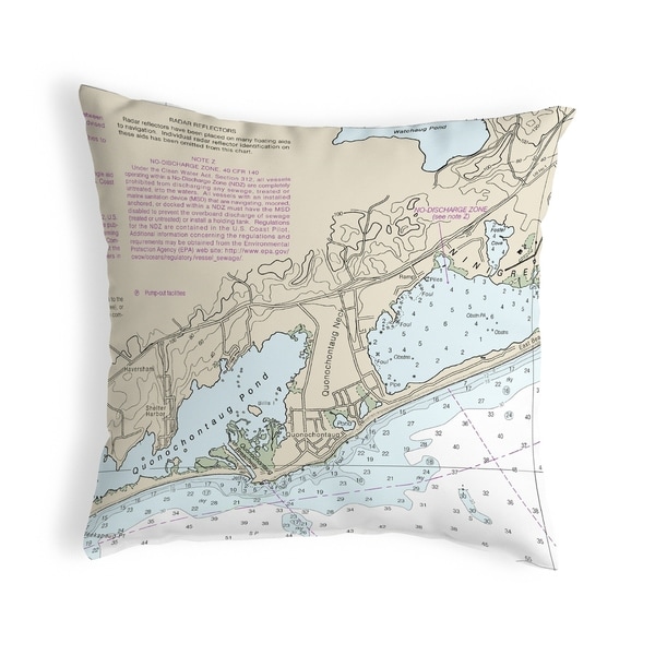 Block Island Sound - Quonochontaug, RI Nautical Map Noncorded Pillow 12x12