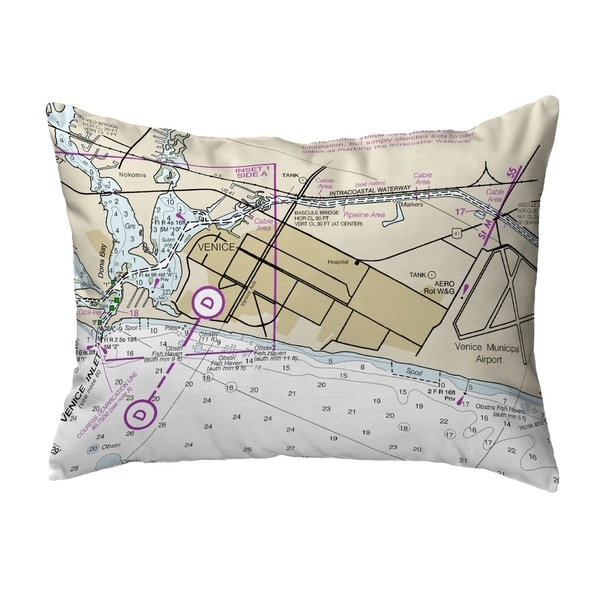 Venice Inlet, FL Nautical Map Noncorded Pillow 11x14
