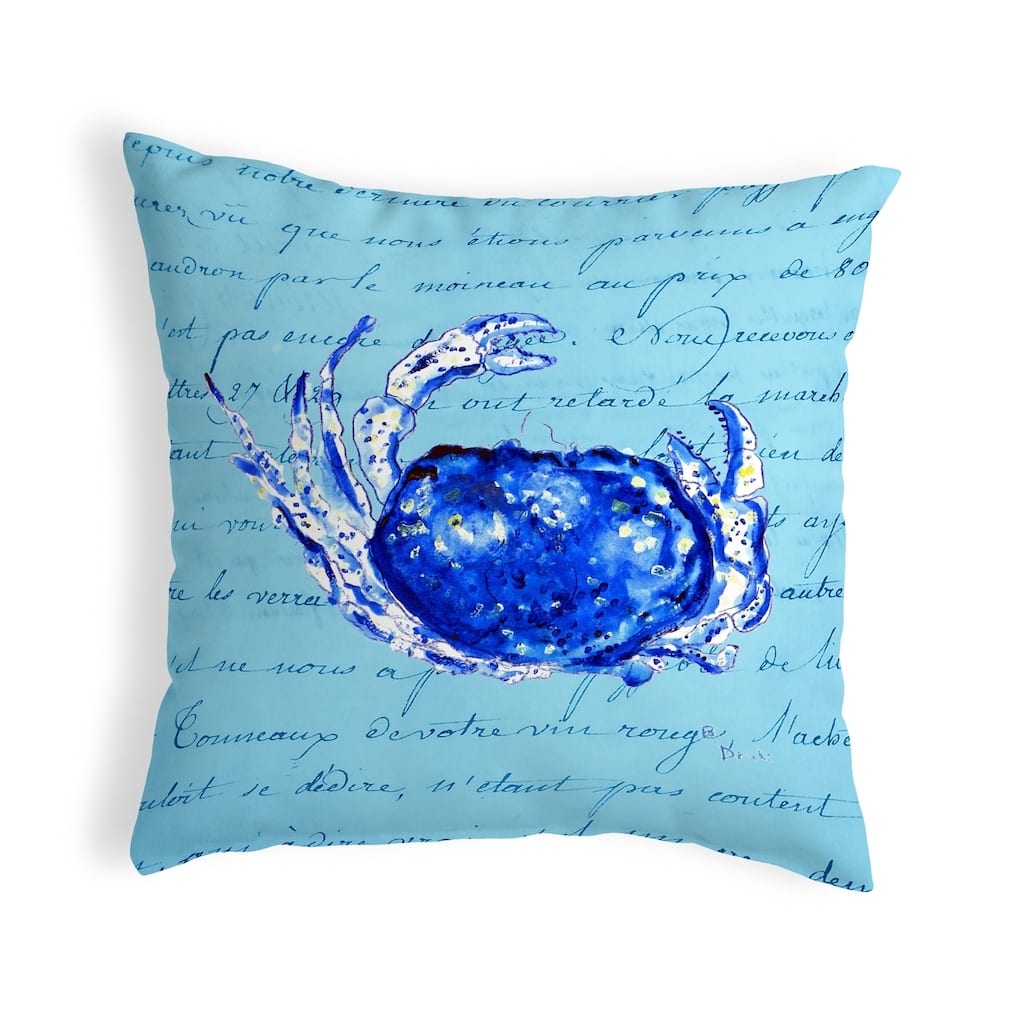 Blue Script Crab Small No-Cord Pillow 12x12