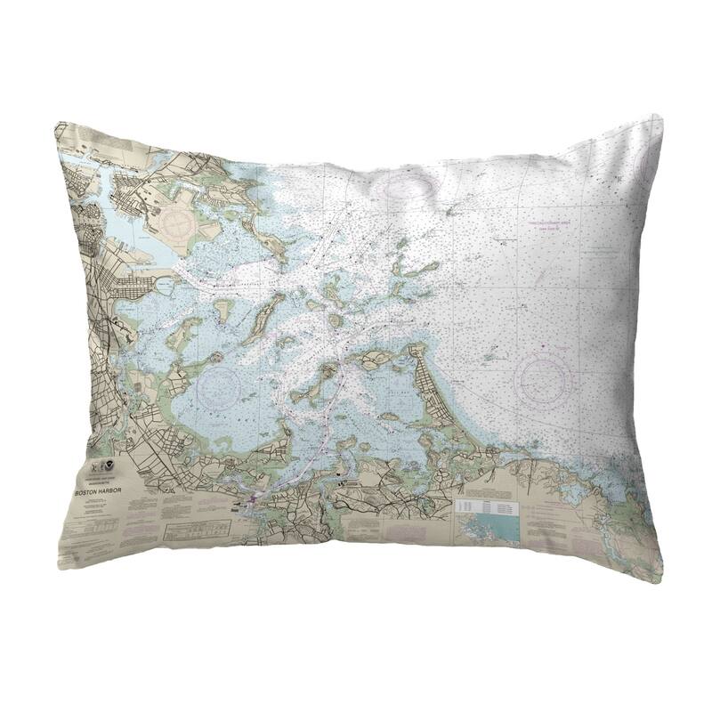 Boston Harbor, MA Nautical Map Noncorded Pillow 11x14