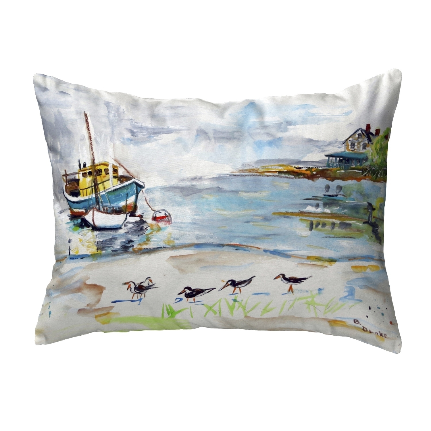 Boat & Sandpipers Small No-Cord Pillow 11x14