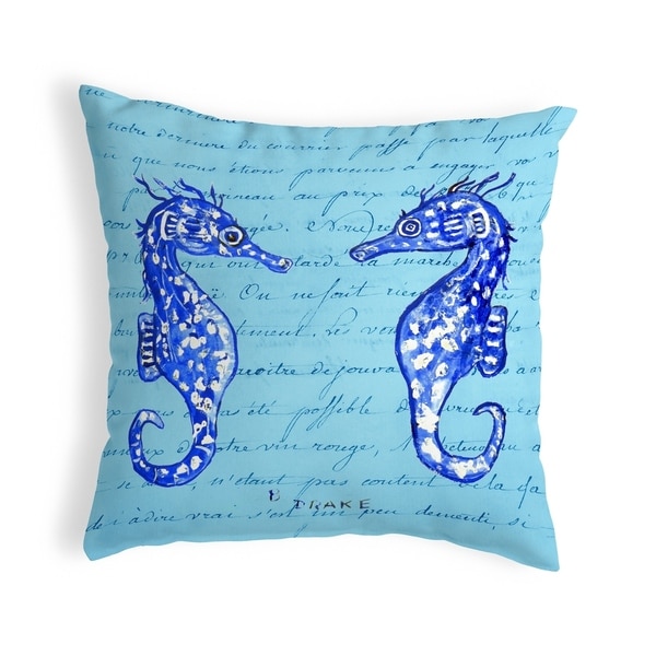 Blue Sea Horses Small No-Cord Pillow 12x12
