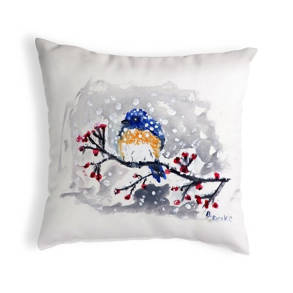 Blue Bird & Snow Small No-Cord Pillow 12x12