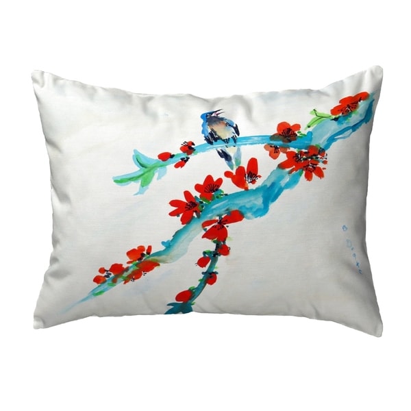 Red Buds & Bird Small No-Cord Pillow 11x14
