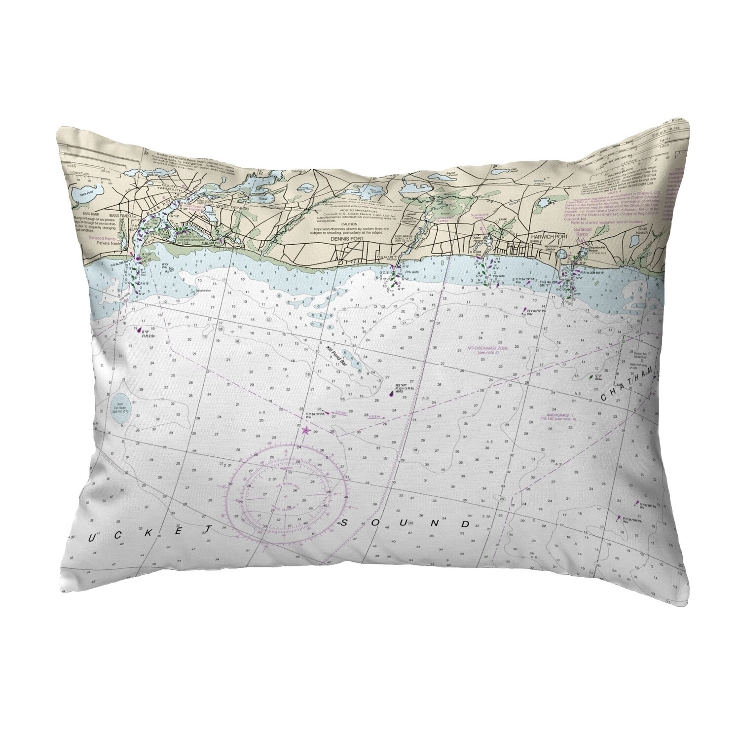 Harwich Port MA Nautical Map Noncorded Pillow 11x14