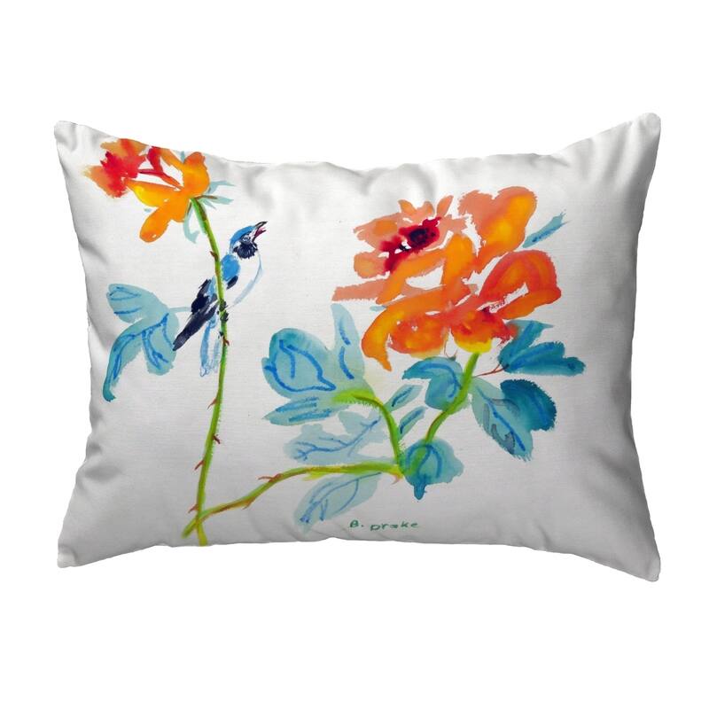 Bird & Roses Small No-Cord Pillow 11x14