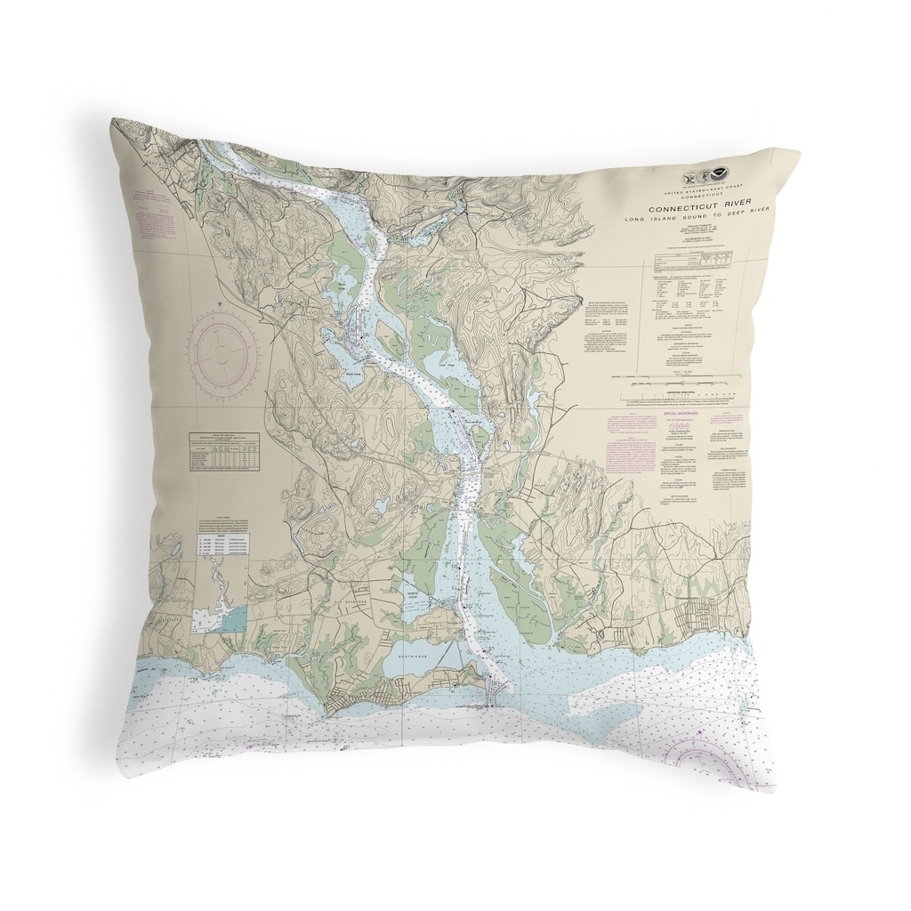 Connecticut River, CT Nautical Map Noncorded Pillow 12x12