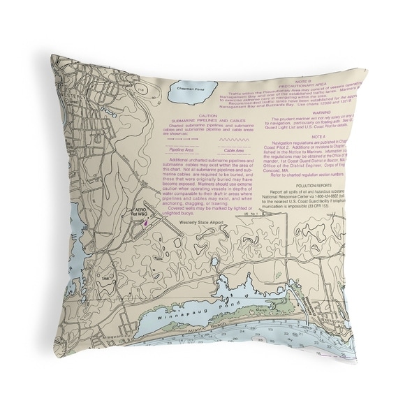 Block Island Sound - Westerly State Airport, RI Nautical Map Noncorded Pillow 12x12