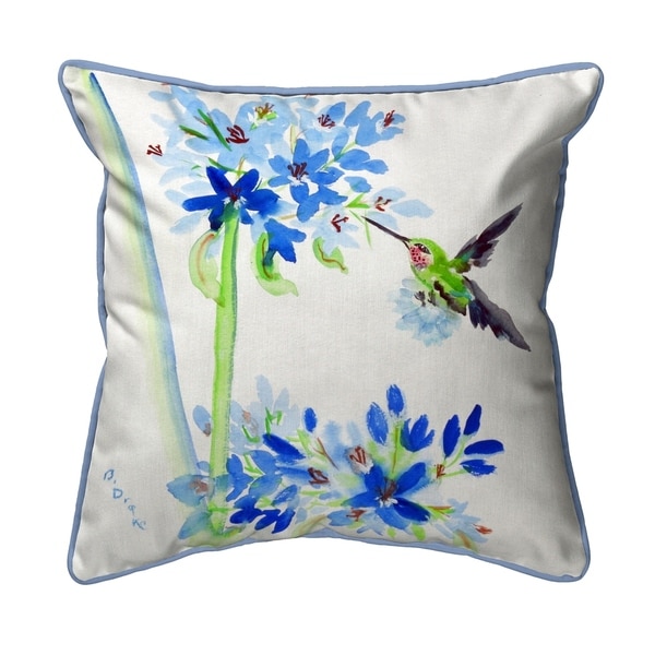 Hummingbird & Blue Flowers Small Pillow 12x12