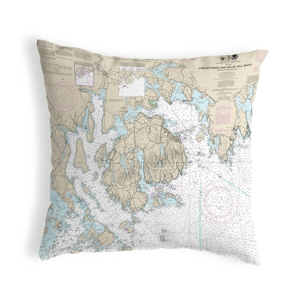Frenchman and Blue Hill Bays, ME Nautical Map Noncorded Pillow 12x12
