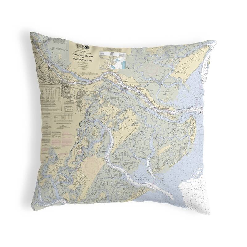 Savannah River and Wassaw Sound, GA Nautical Map Noncorded Pillow 12x12