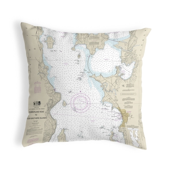 Cumberland Head to Four Brothers Islands, VT Nautical Map Noncorded Pillow 12x12