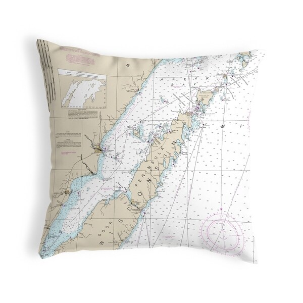 Door County, Green Bay, WI Nautical Map Noncorded Pillow 12x12