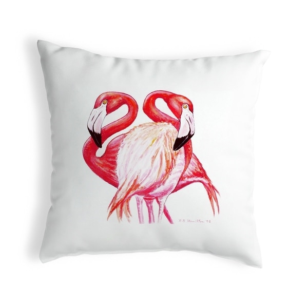 Two Flamingos Small No-Cord Pillow 12x12