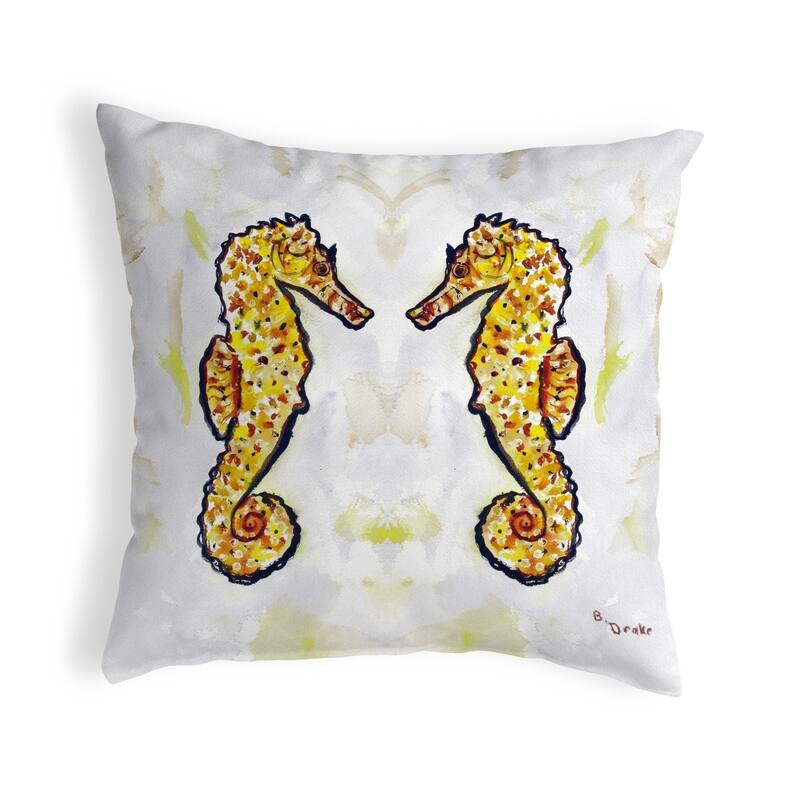 Gold Sea Horses Small No-Cord Pillow 12x12