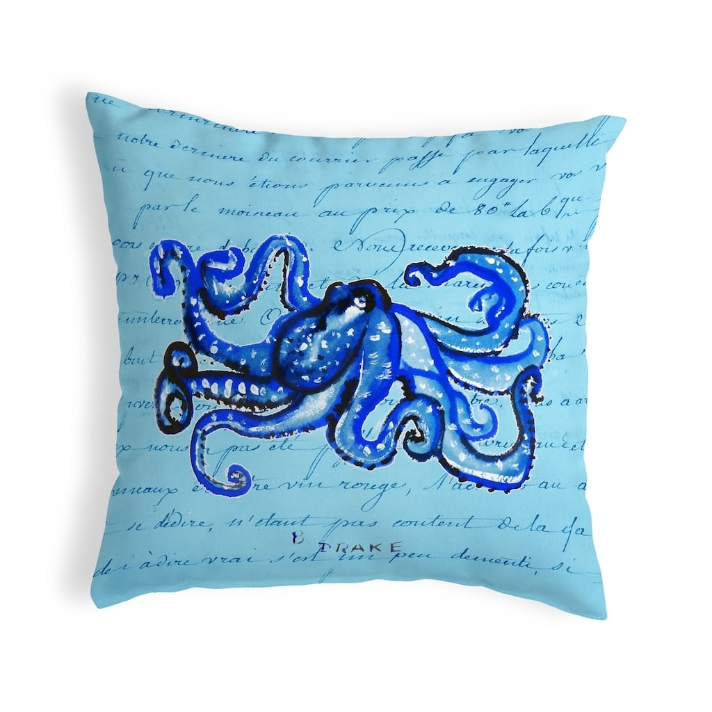 Blue Script Octopus Small No-Cord Pillow 12x12