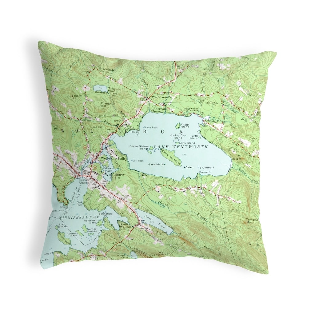 Lake Wentworth, NH Nautical Map Noncorded Pillow 12x12