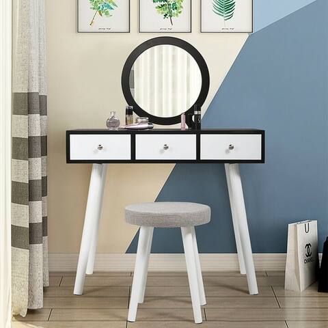 Dressing Table Vanity with Stool for Bedroom, Makeup Table Set, White