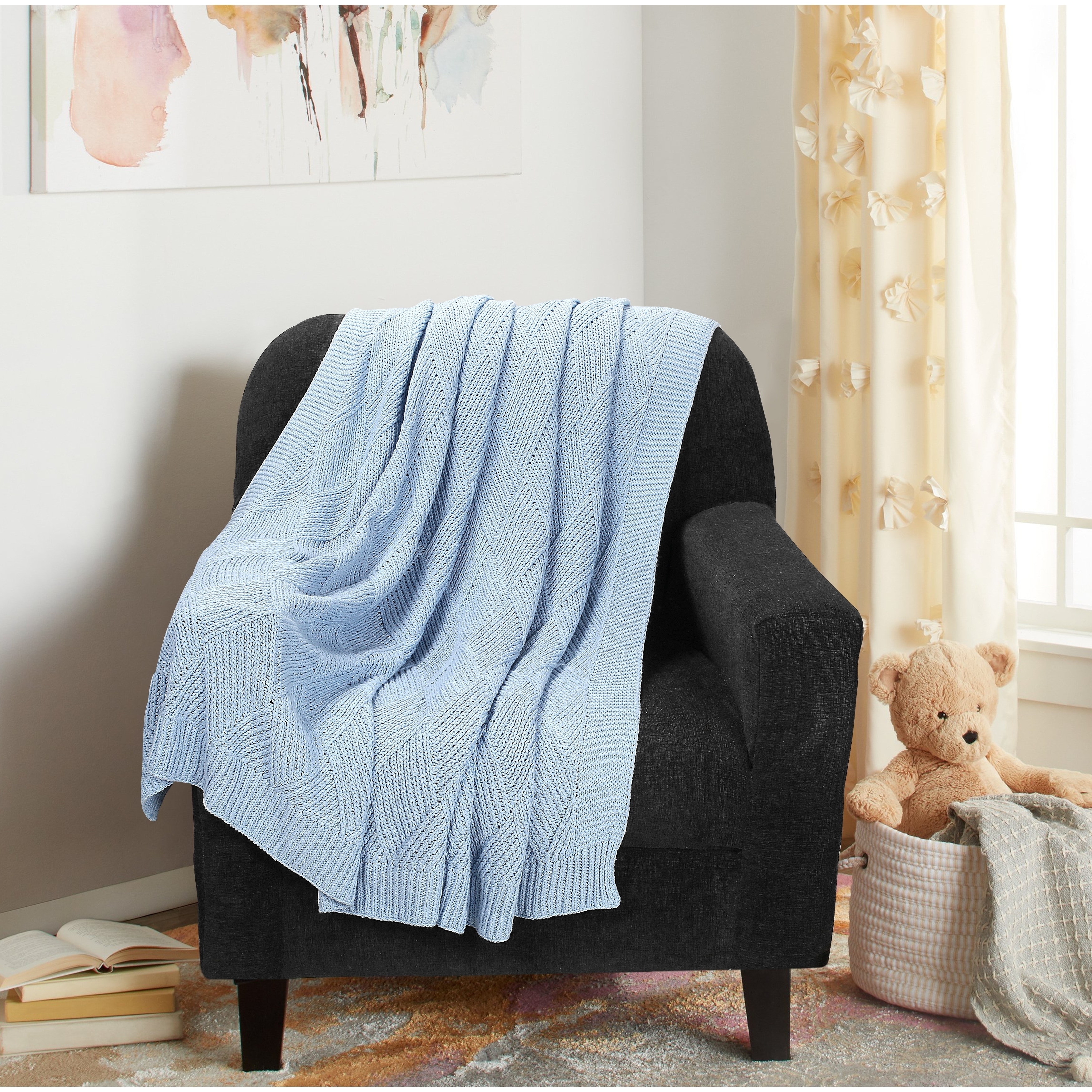 Glamburg Knit Diamond Pattern Cotton Throw Blanket 50x60 For Cotton Throw Blanket 50x60