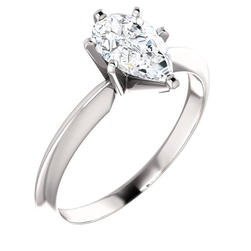 14k White Gold 1 Ct Pear Shape Diamond Solitaire Engagement Ring Lab Grown (E/VS)