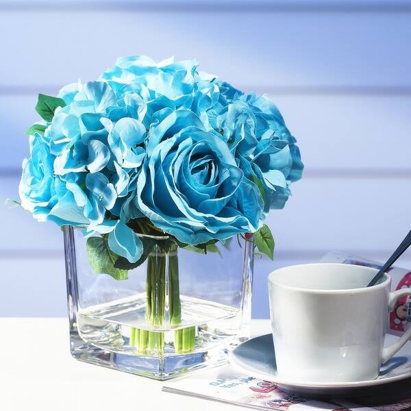 Shop Enova Home Silk Hydrangea And Rose Flower Arrangement In Cube