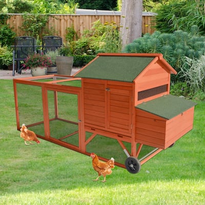 Kinpaw 46" Wooden Chicken Coop w/ Wheels, Hen House Poultry Cage for Small Animals, Bunny Hutch w/ Removable Tray, Nesting Box