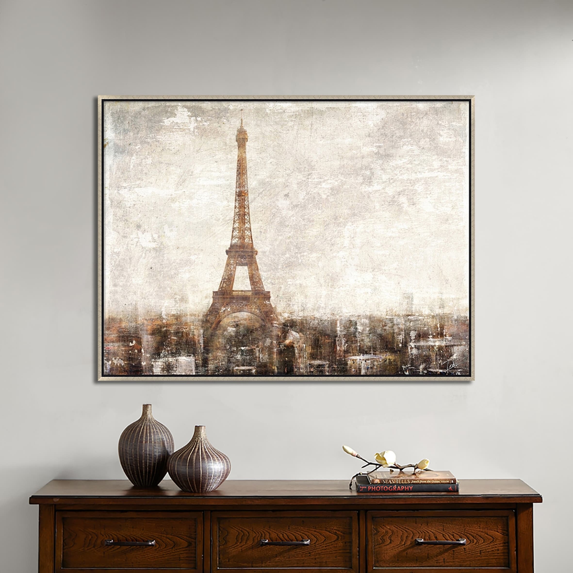 Shop Hand Painted Acrylic Wall Art Paris Eiffel Tower On A 47 X 35 Rectangular Canvas With A Silver Wooden Frame On Sale Overstock 30427226