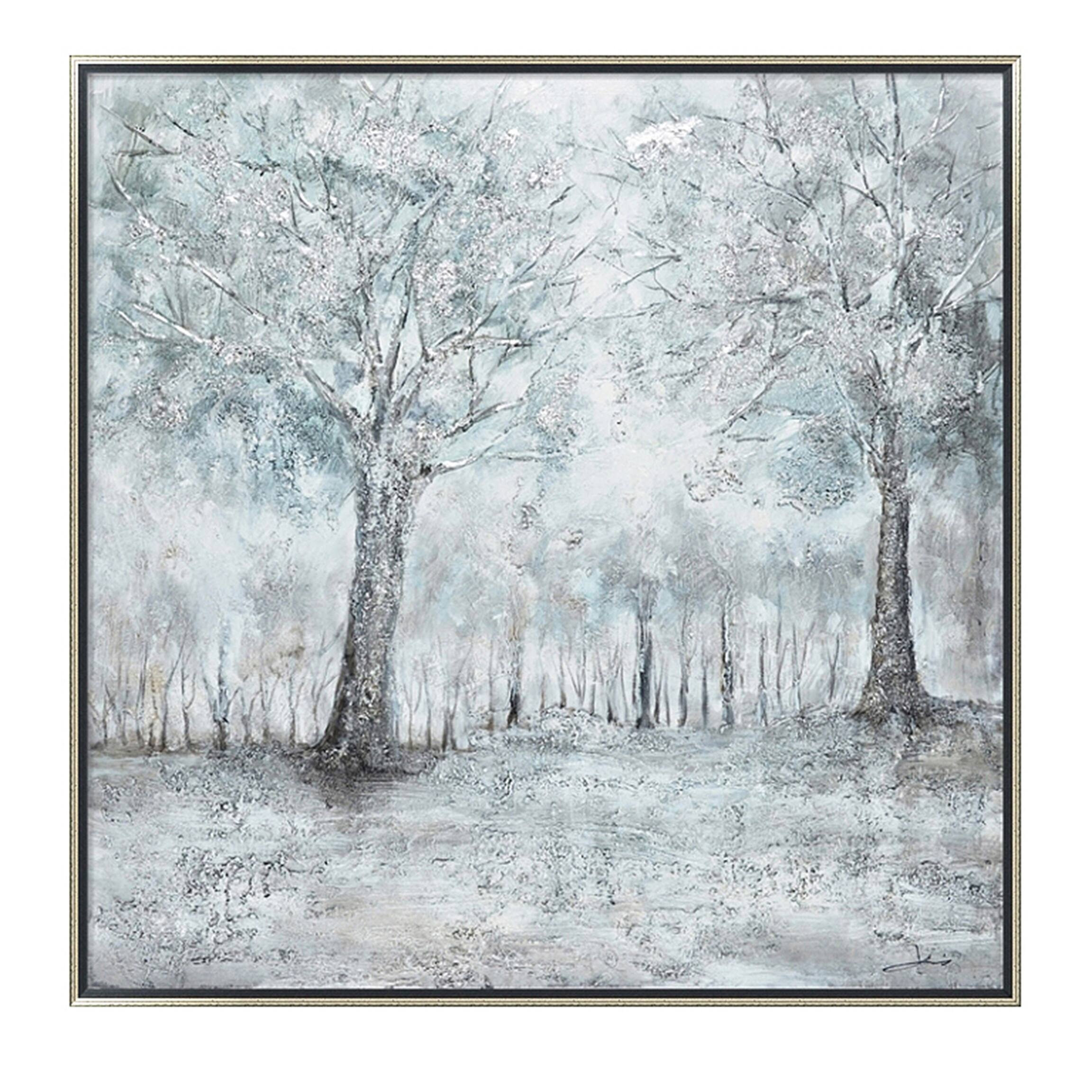 Hand Painted Acrylic Wall Art Snowy Forrest on a 39 x 39 Square Canvas
