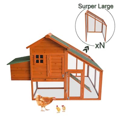Kinpaw Large Chicken Coop, Wooden Hen House, Customizable Poultry Cage for Small Animals, Bunny Hutch w/ Outdoor Runs
