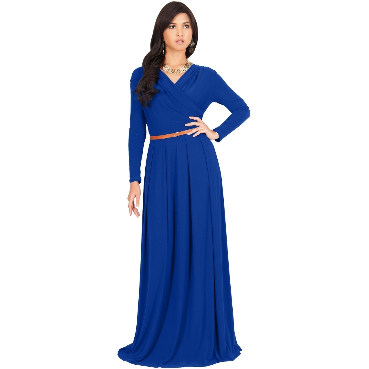 navy blue dress for baby girl KOH KOH Long Sleeve Ruffle Neck Tie Waist Winter Evening Maxi Dress - NT353 main image 0