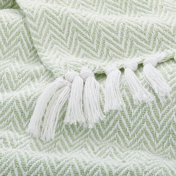 The Curated Nomad Renere Seafoam And White Herringbone Throw Blanket With Fringe On Sale Overstock 30428301