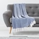 Americanflat 50x60 Throw Blanket, 100% Cotton with Fringe, Blue and ...