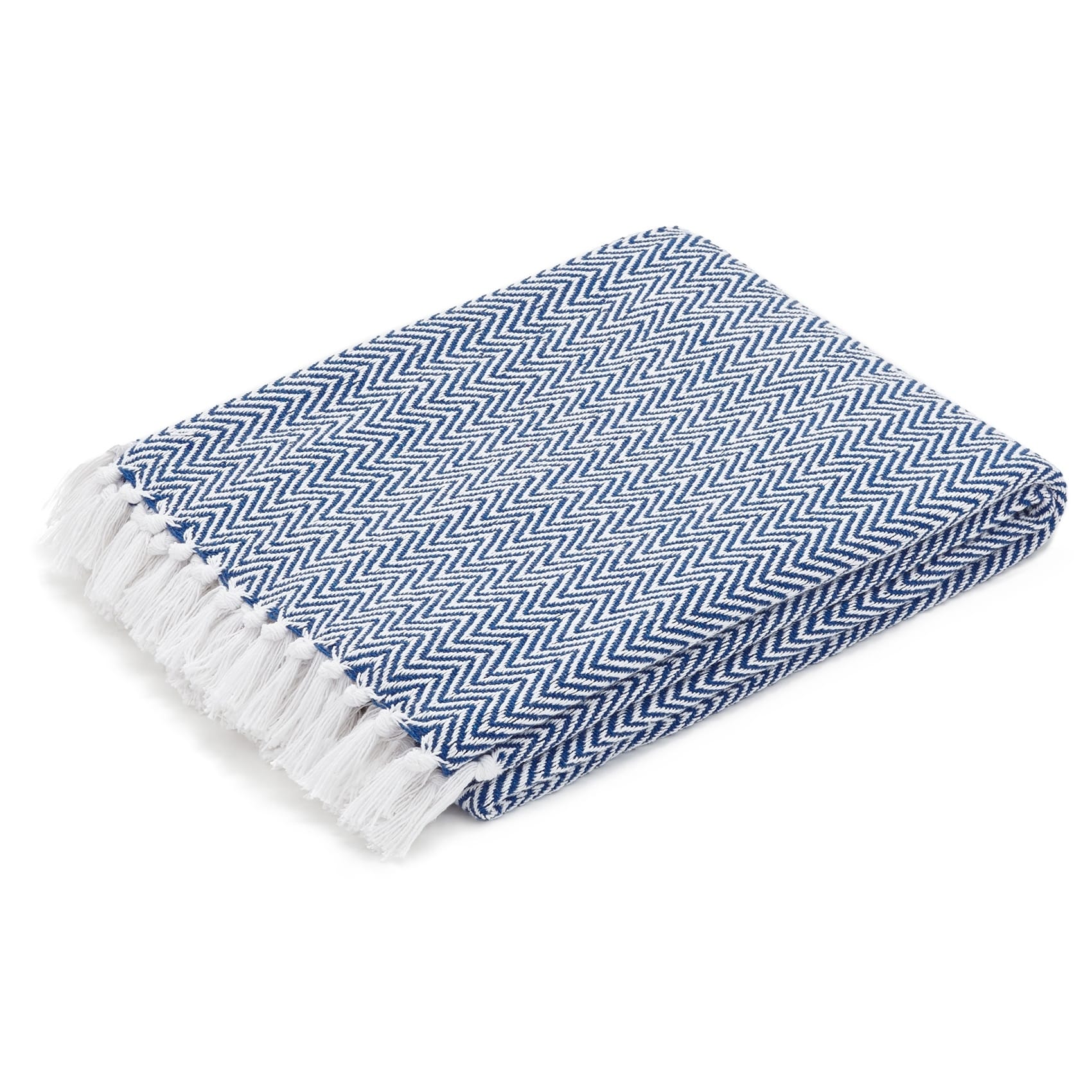 The Curated Nomad Renere Blue And White Herringbone Throw Blanket With Fringe On Sale Overstock 30428308