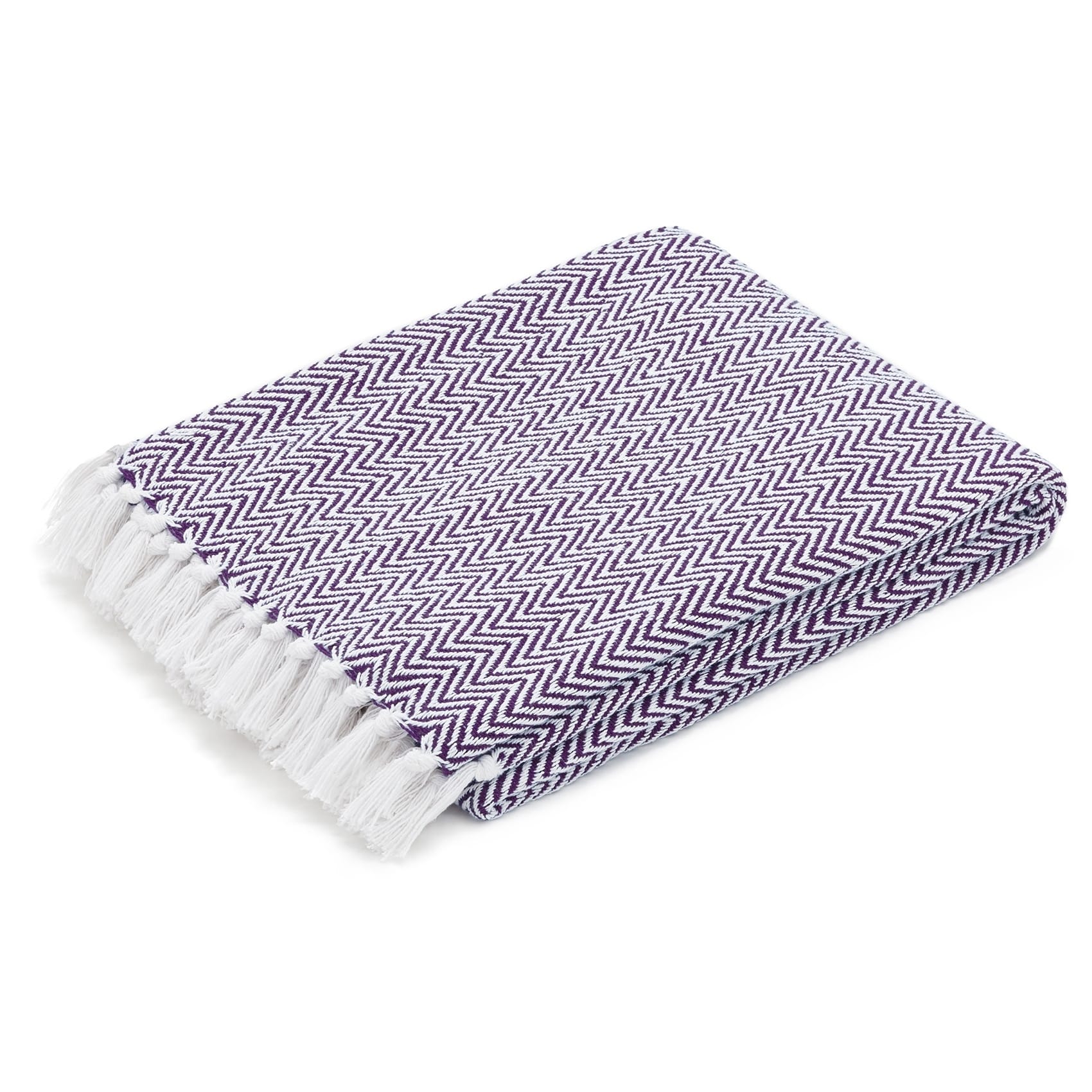 The Curated Nomad Renere Purple And White Herringbone Throw Blanket With Fringe On Sale Overstock 30428309