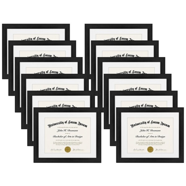 Americanflat 12 Pack - 11x14 Document Frames - Made for Documents Sized 8.5x11 with Mats and 11x14 Without Mats - Black