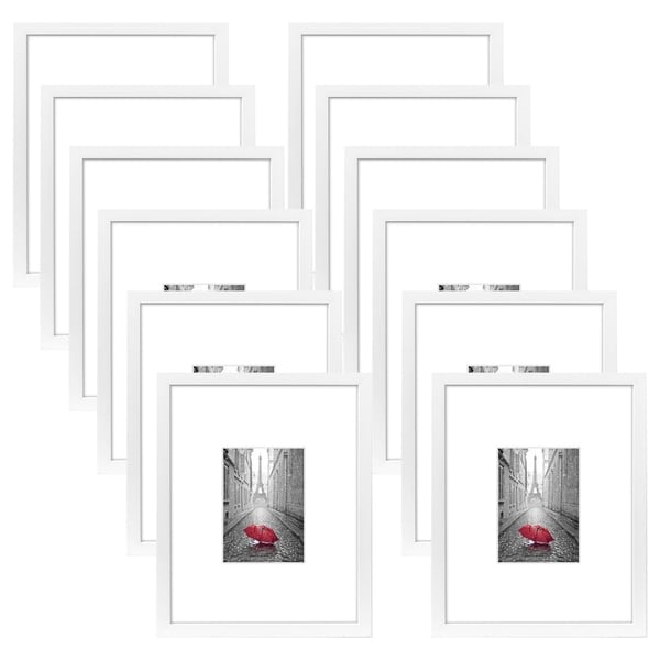 Americanflat 12 Pack - 11x14 White Picture Frames - Display Pictures 5x7 Mats 11x14 without Mats - White Mats Made Glass