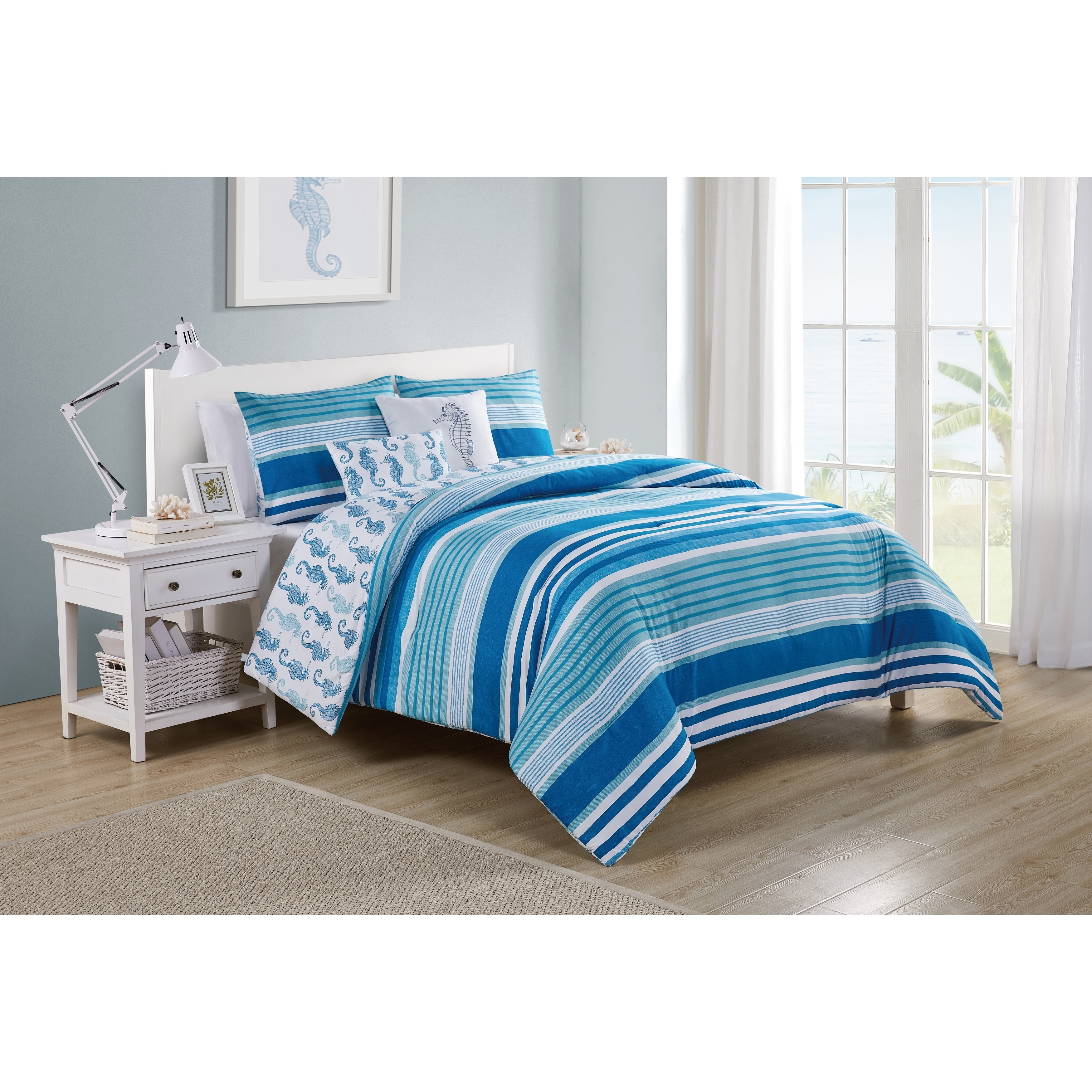 Shop Vcny Home Brody Reversible Blue Stripe Duvet Cover Set On