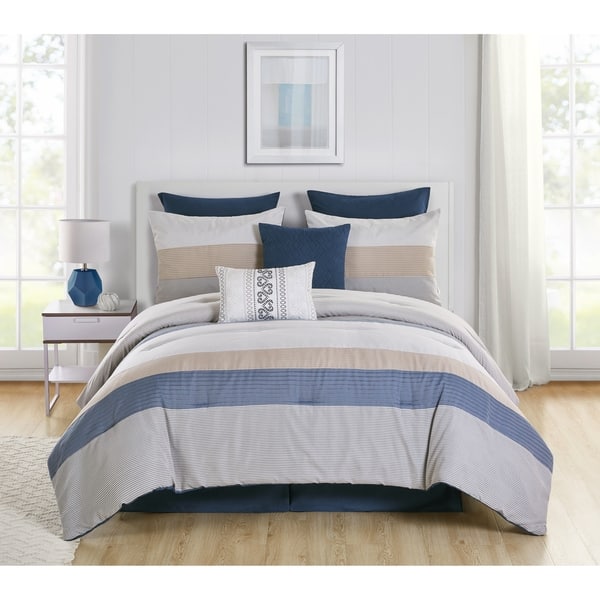 blue and beige bedding sets