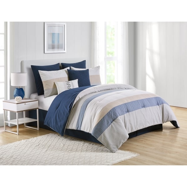 blue and beige comforter