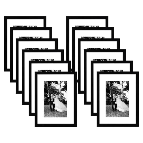 Americanflat 12 Pack - 12x16 Black Picture Frames - Display Pictures 8x12 with Mats - Display Pictures 12x16 Without Mat
