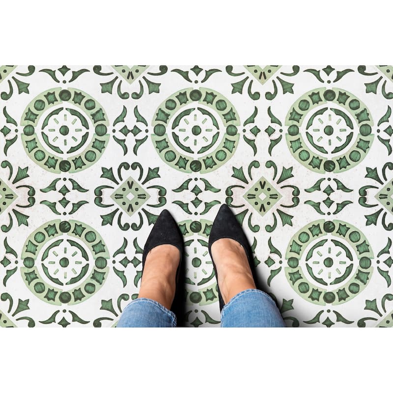 Retro 12x12 Self Adhesive Floor Tile-Green Medallion 20 Tiles/20 sq ft