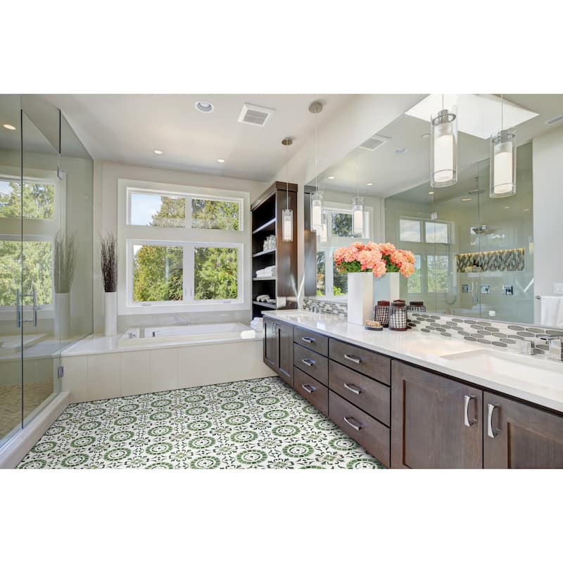 Retro 12x12 Self Adhesive Floor Tile-Green Medallion 20 Tiles/20 sq ft