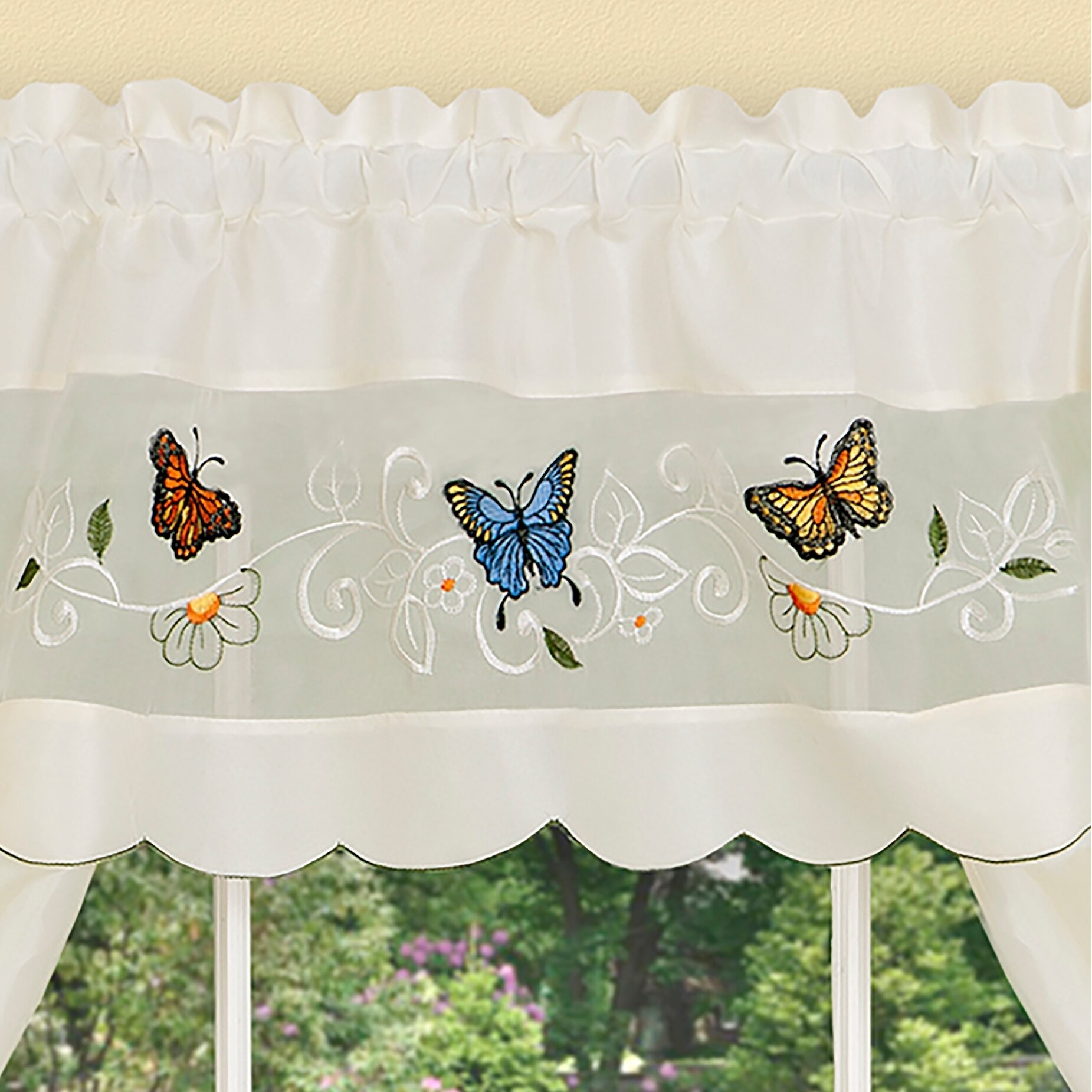 58x36" Embellished Cottage Curtains Set COLORFUL BUTTERFLIES,DAISY MEADOW,Achim