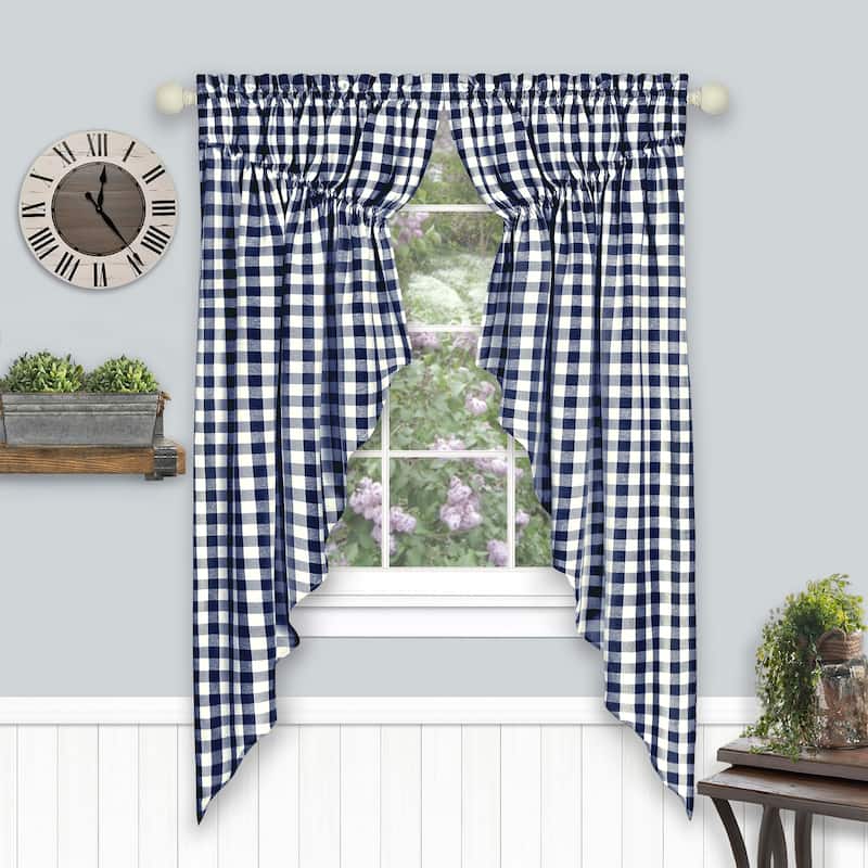 Buffalo Check Gathered Swag Window Curtain Pair - 72x63 - Navy
