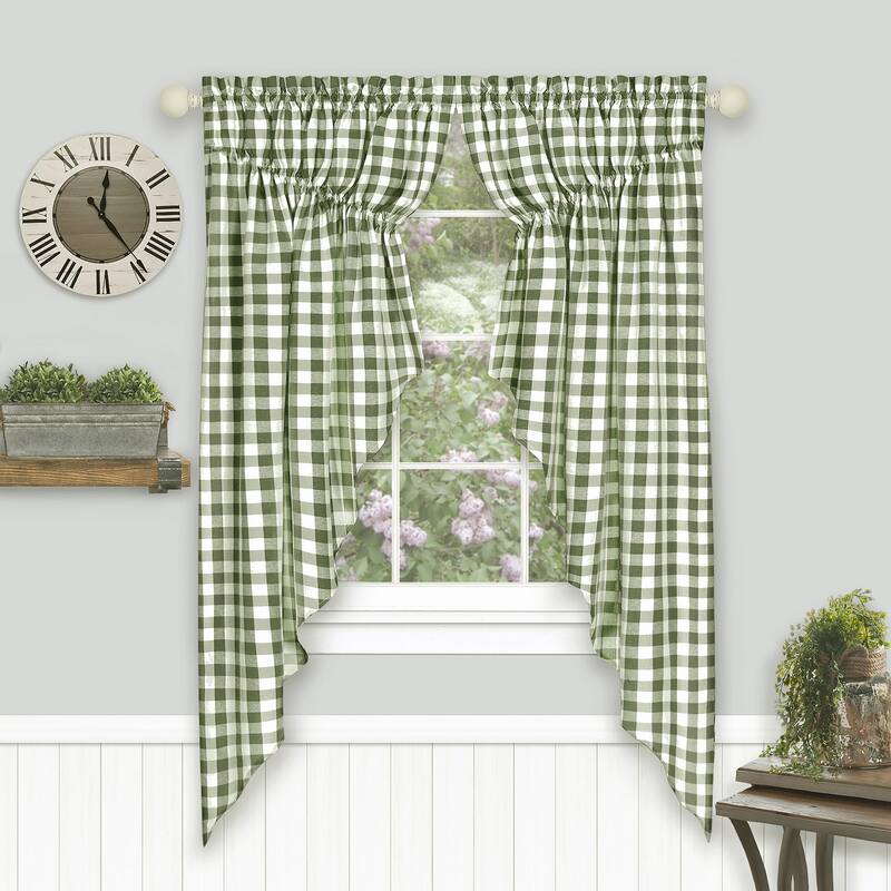 Buffalo Check Gathered Swag Window Curtain Pair - 72x63 - Sage