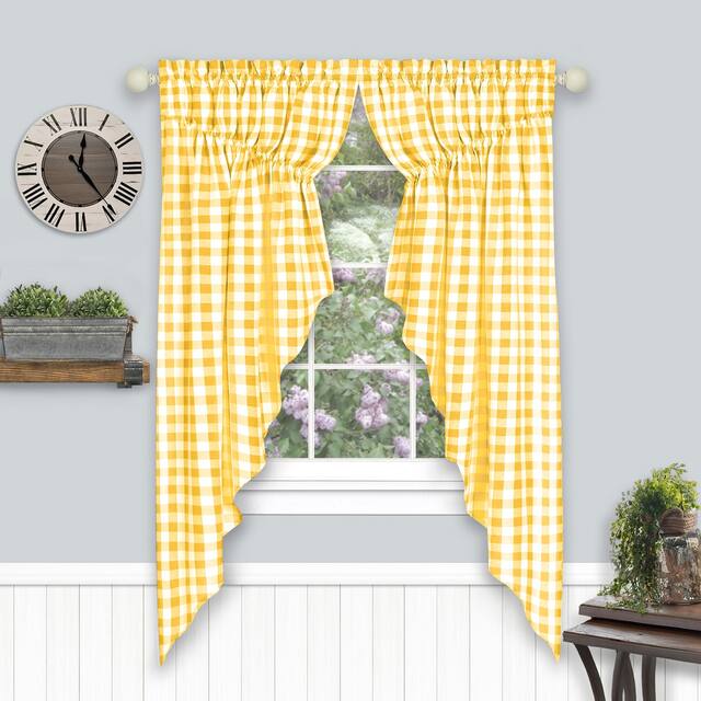 Buffalo Check Gathered Swag Window Curtain Pair - 72x63 - Yellow