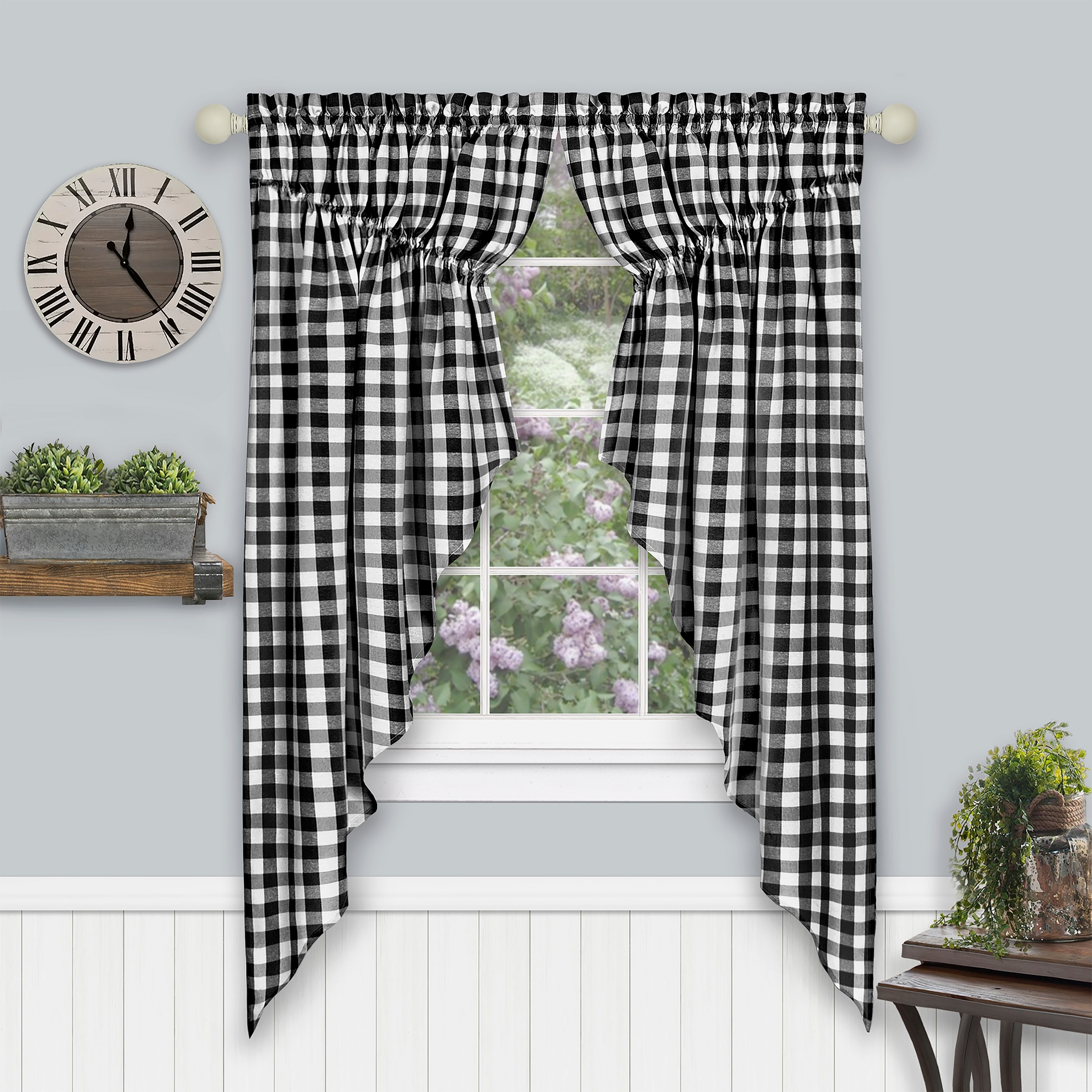 Black and White Bufflo Check Tie up Shade, Designer Valance , Plaid  Valance, Modern Home Decor, Nursery Decor, Kitchen Curtain