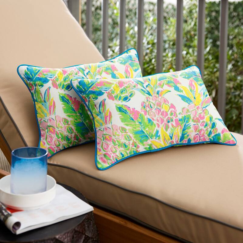 Pink and Blue Pineapples Oblong Indoor/Outdoor Corded Chair Pillows (Set of 2) by Havenside Home