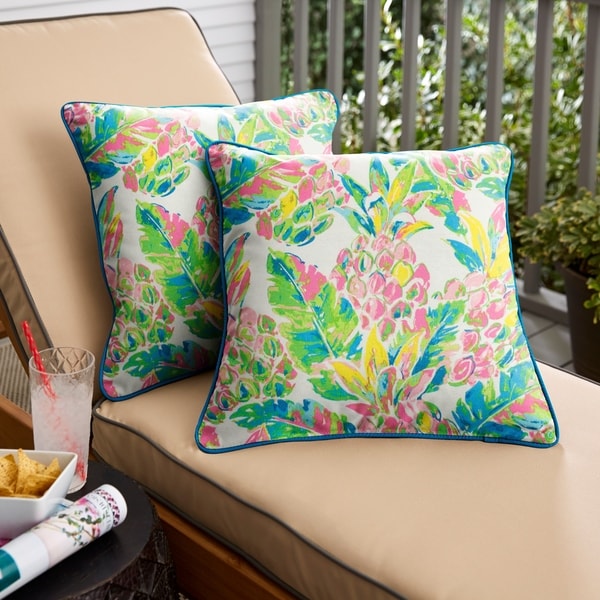 Pink and green outdoor pillows best sale